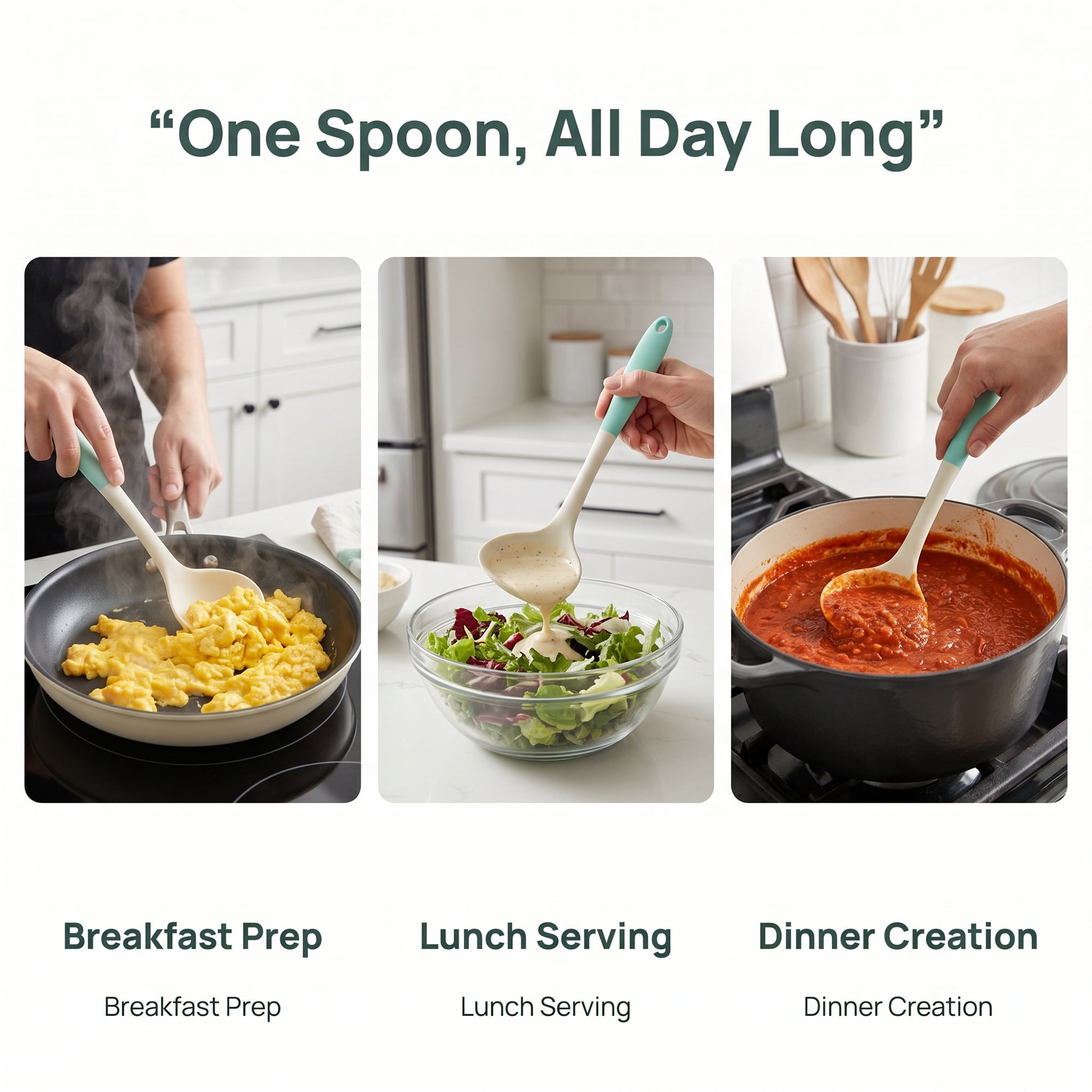 Unique Bargains Non Stick Heat Resistant Silicone Spoon Soup spoon B 11.2x3.5in