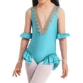 thumbnail image 5 of iEFiEL Kids Girls Halloween Showman Costume Sleeveless Mesh Splice V Back Leotard Lake Green 14, 5 of 7