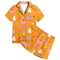 thumbnail image 4 of Weebloom Halloween Kids Girls Summer Pajamas Cute Ghost Soft Satin Pajamas Short Sleeve Button Down Shirt And Shorts Cute Printed Holiday Party Sleepwear Nightwear Pjs Loungewear 8-9 Years, 4 of 4
