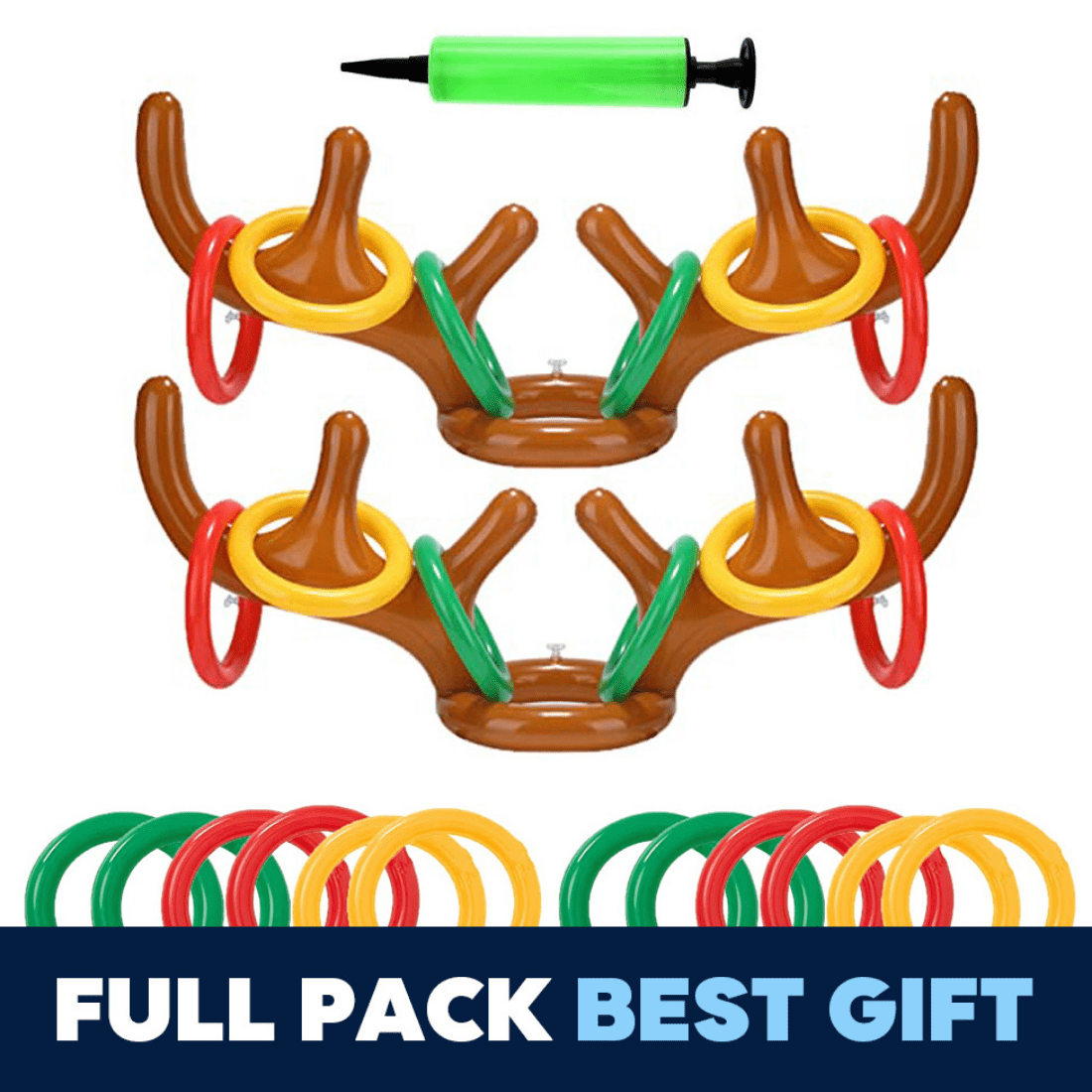 Inflatable Christmas Reindeer Antler Hat Ring Toss Game Toys with 4 Inflatable Rings Fit for Christmas Kids Teens Party Favors Supplies Outdoor Indoor Ring Toss Game 