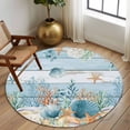 thumbnail image 2 of Round Rugs 6 Ft, Blue Coastal Non Slip Area Rugs for Kitchen Bedroom Entryway, Summer Beach Starfish Shell Coral Nautical Washable Carpet Runner Rug Floor Mats for Bedroom Home Decor, 2 of 8