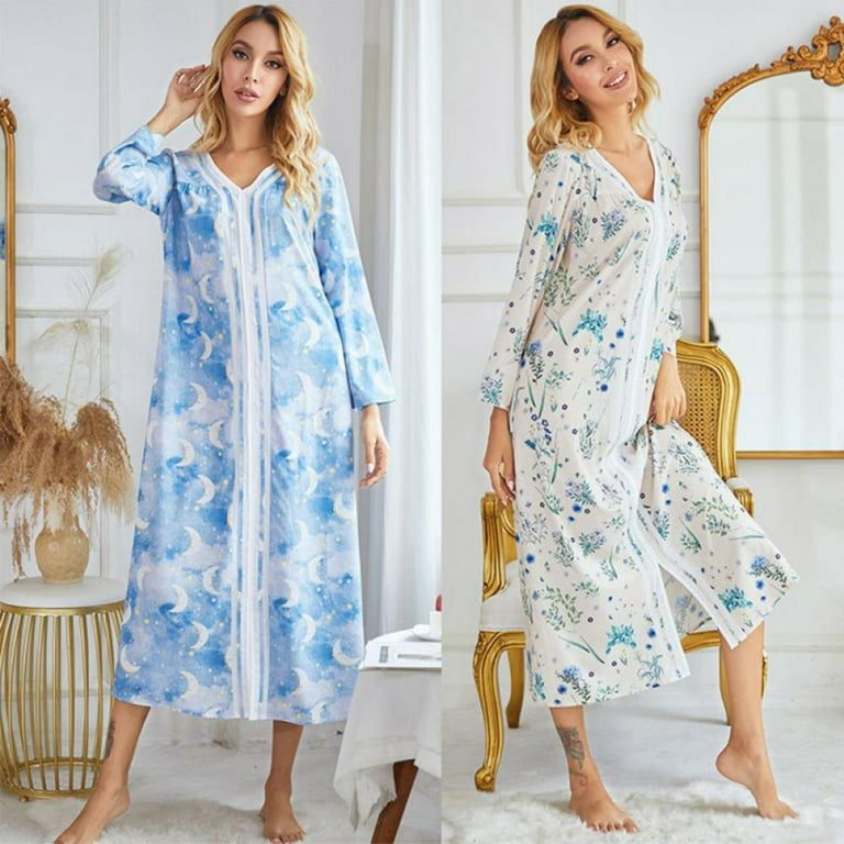 Victorian Nightgown Cotton Sleepshirt Long Sleeve Pajama Dress