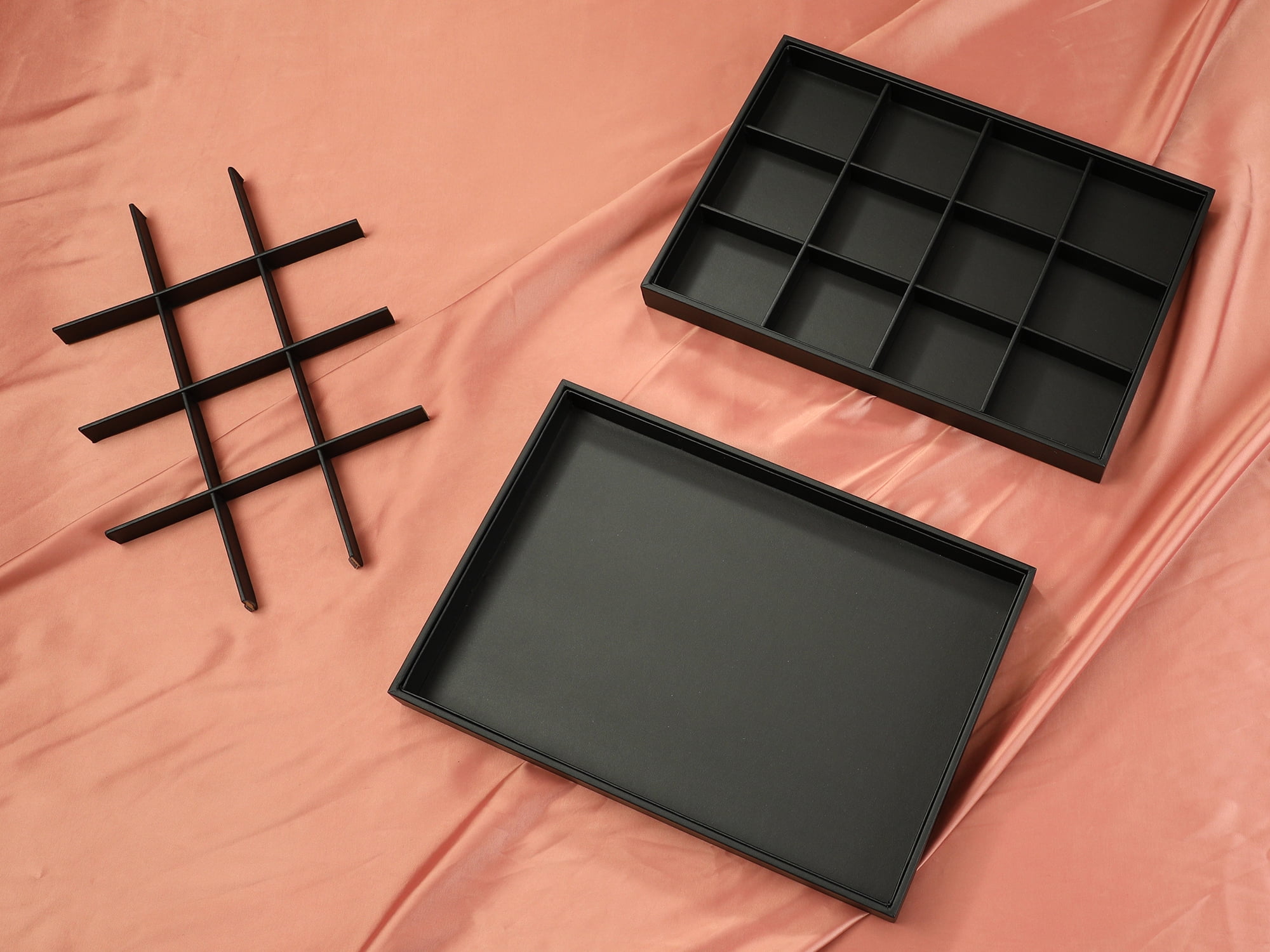 Unique Bargains  Stackable Jewelry Organizer Trays with Removable Dividers Black-12 Grid Tray