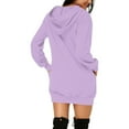 thumbnail image 2 of Ladies Casual Loose Long Sleeved Hooded Solid Color Dress, 2 of 4