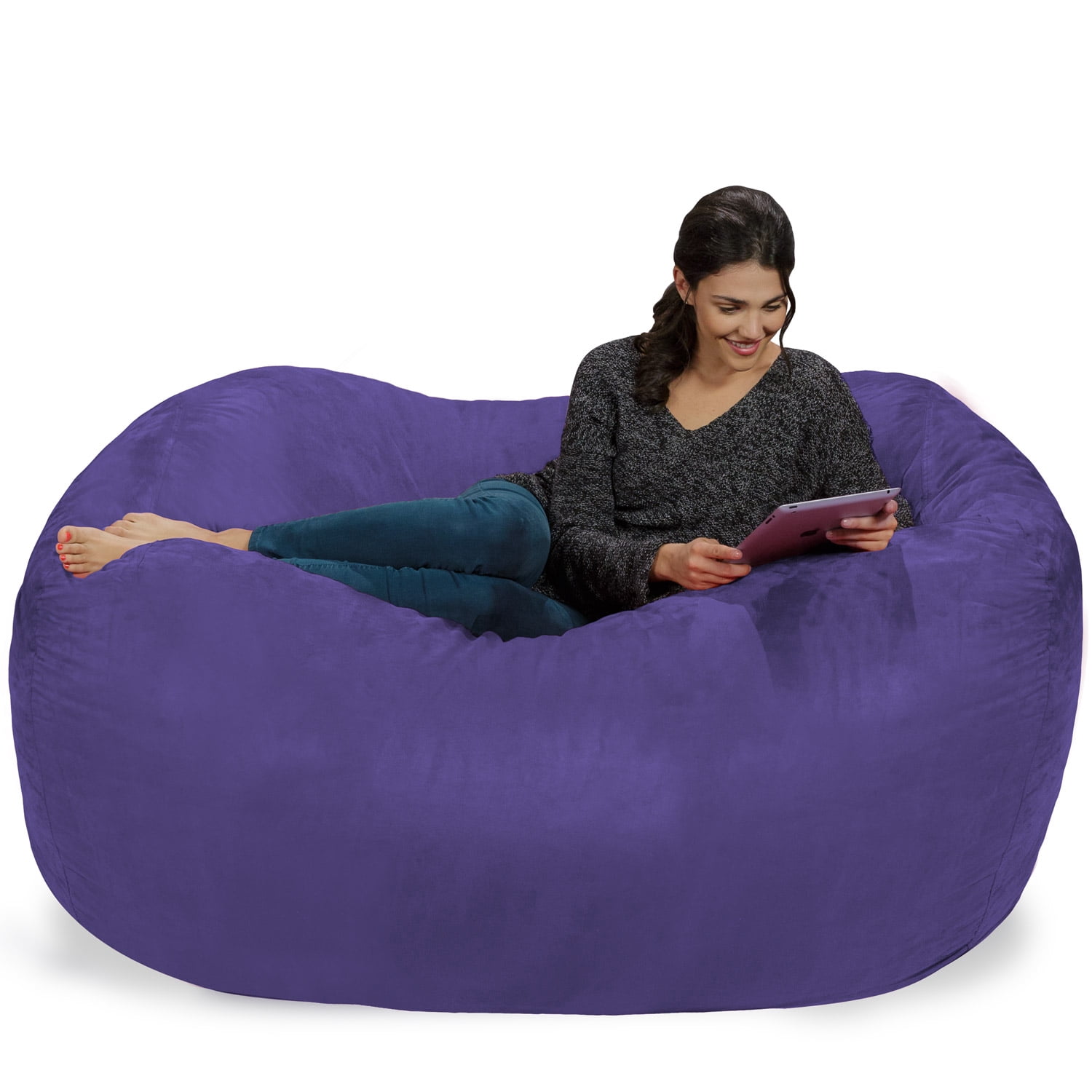 Chill Sack Bean Bag Chair, Memory Foam Lounger with Microsuede Cover, Kids, Adults, 6 ft, Purple