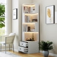 thumbnail image 3 of LiviNest Corner Bookshelf with Drawers & LED: 4-Tier L-Shaped Display Shelf - Transform Wasted Corners into Lit Storage Hub for Small Apartments & Home Office, 3 of 6