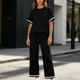 thumbnail image 4 of Cagogo Women's 2 Piece Outfit Set Casual Summer Cruise Outfits Loose Short Sleeve Crew Neck Tops Comfy Pants Matching Lounge Sets Tracksuits Loungewear Travel Airport Clothes, Black 2XL, 4 of 7