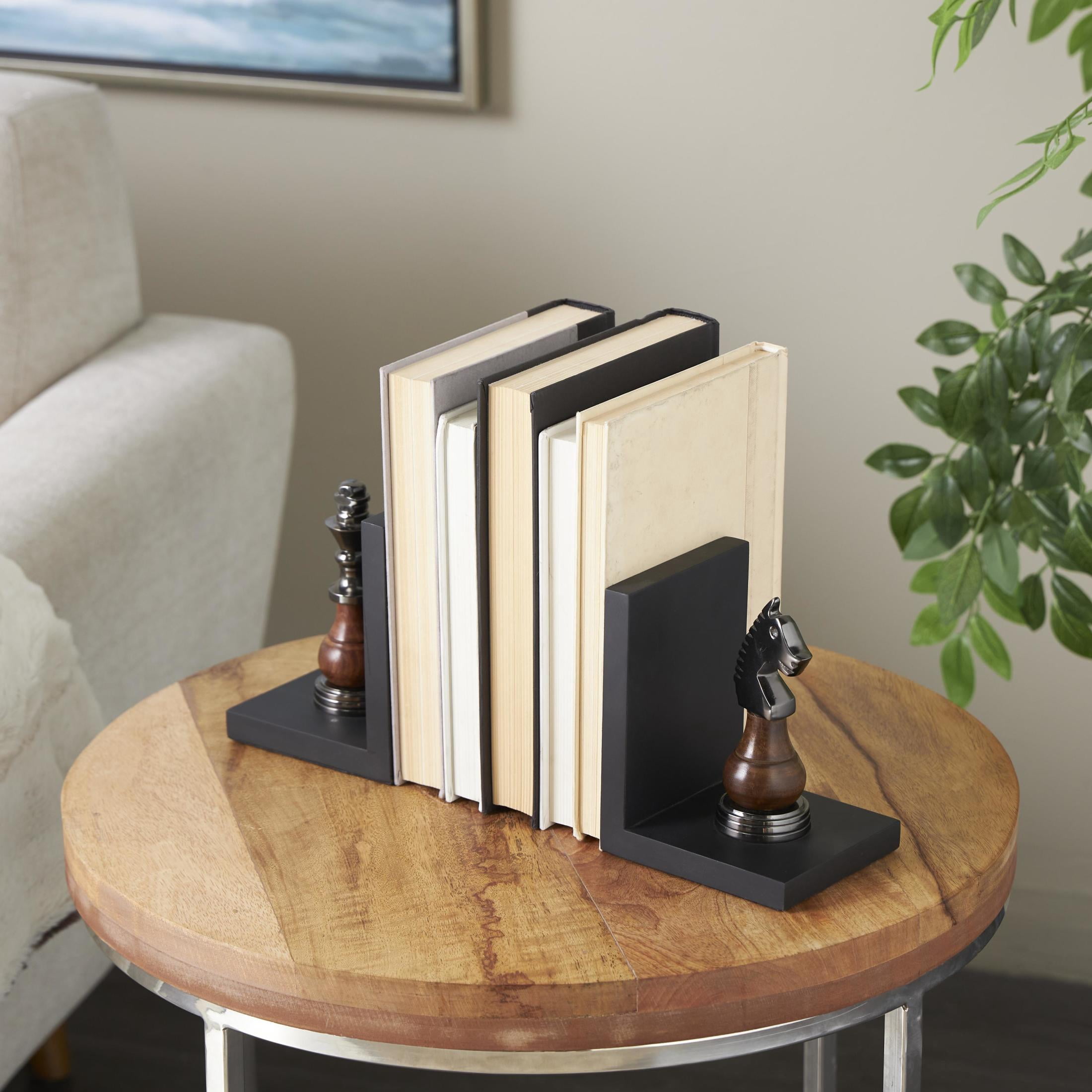 DecMode 4" Chess Black Aluminum Metal Bookends with Aluminum Accents (Set of 2)