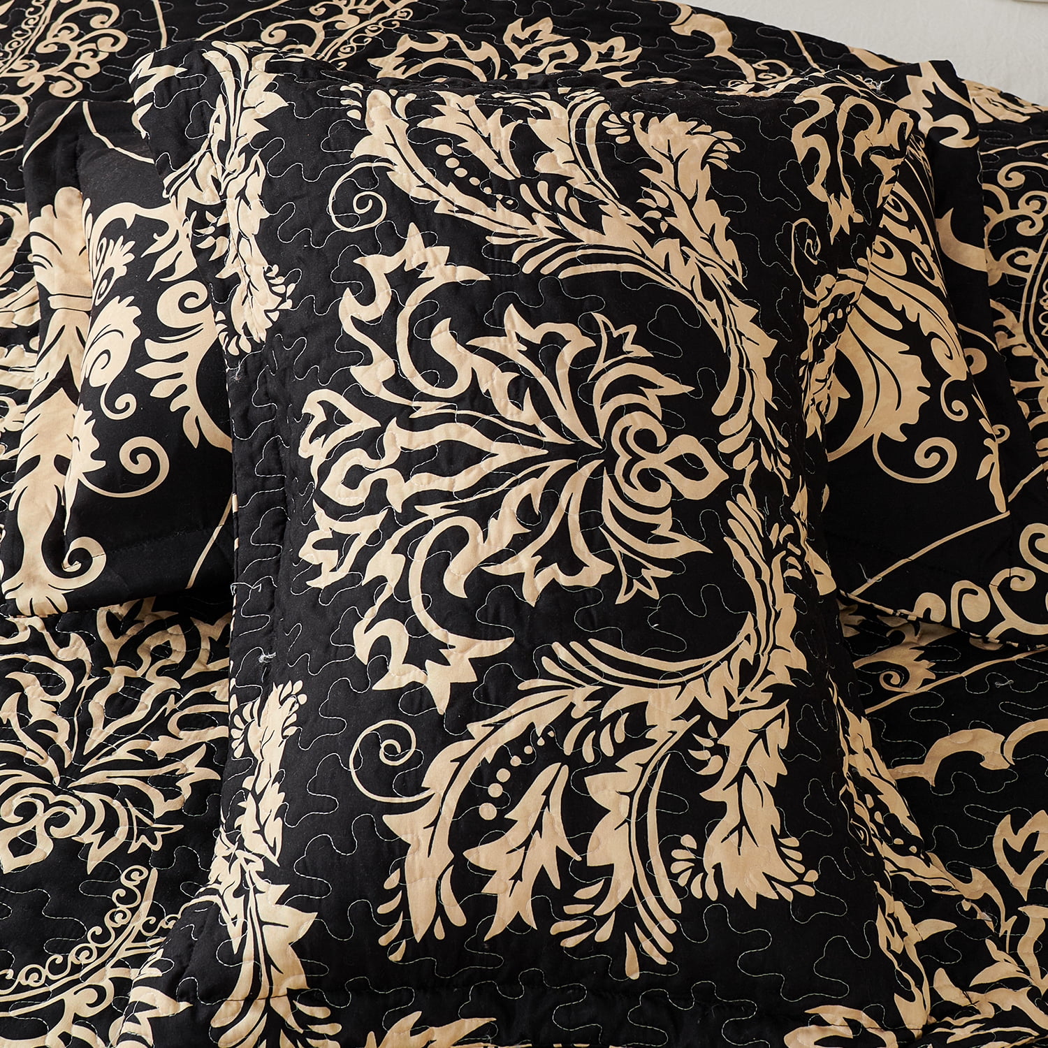 Evenhug Quilt Set 3-Piece Queen Damask Bedding Set Microfiber Floral Quilt Bedding Set With 2 Pillow Shams
