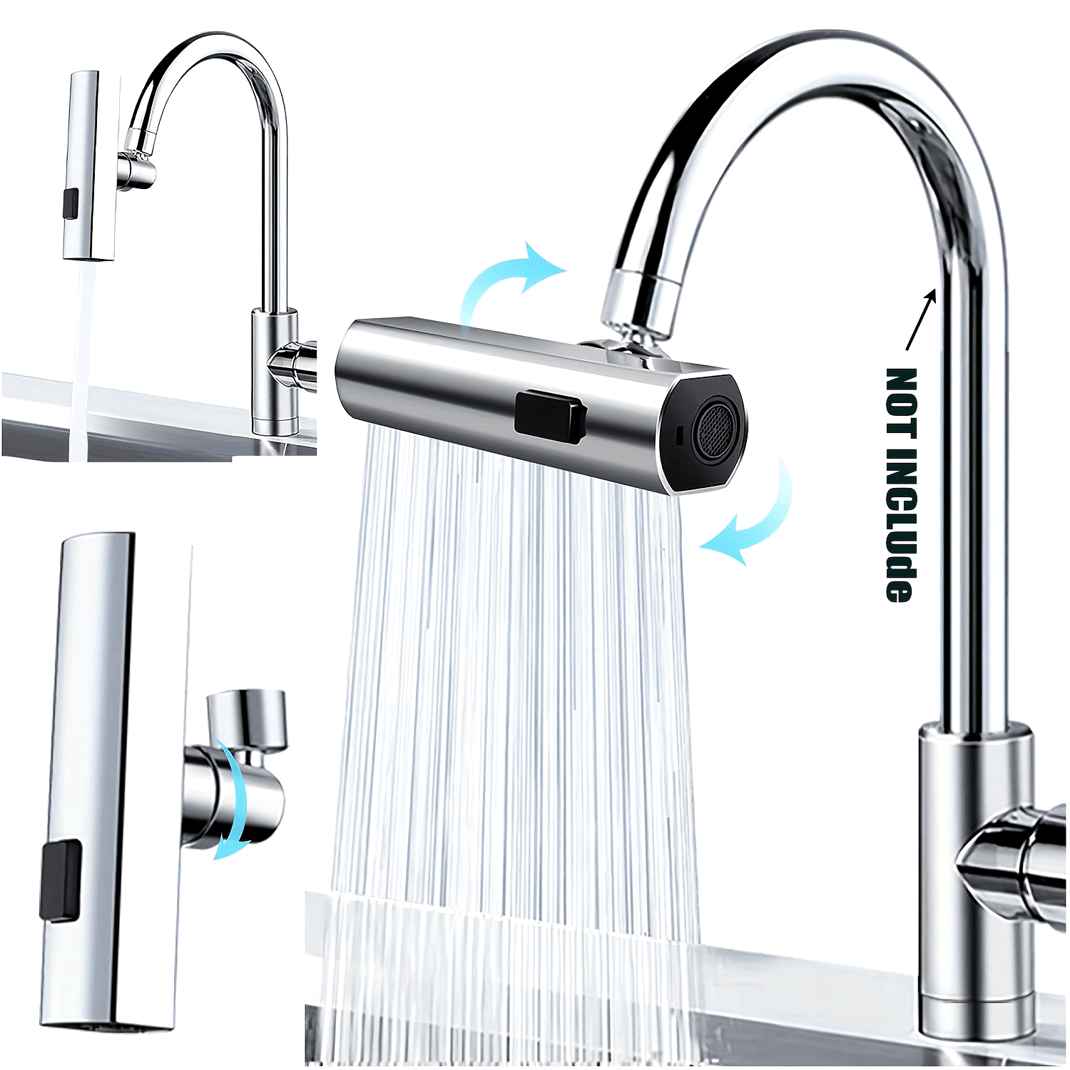 Matte Black Kitchen Faucet With Pull-Down Sprayer – 3-Function Waterfall, Sweep & Stream Modes, 360° Swivel, Single-Handle Commercial Style For Farmhouse, RV & Deep Sinks (Stainless Steel)