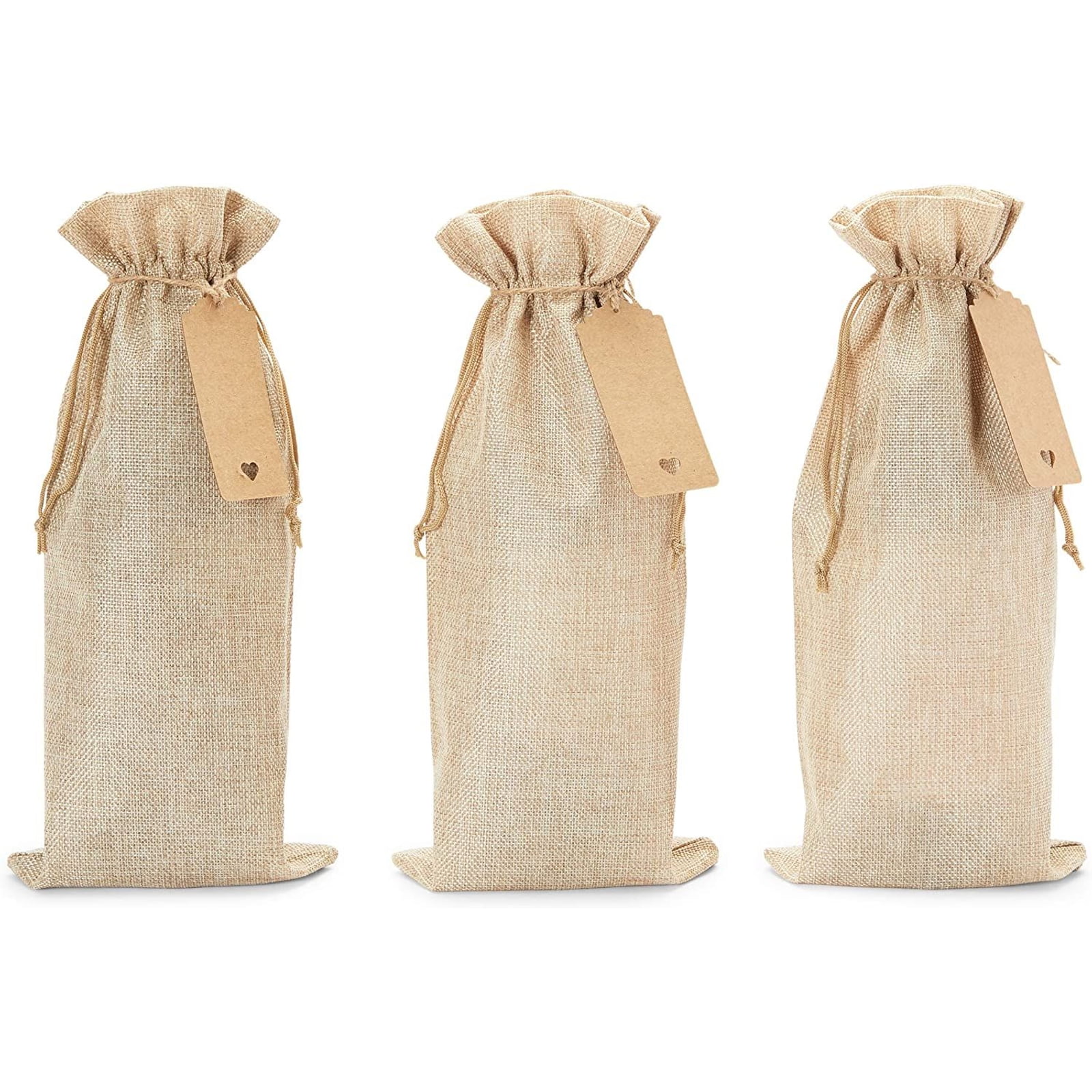 12 Pcs Burlap Wine Bags Wine Bottle Gift Bagcans Canvas Wine Bags for Birthday Party Original Brown Color Reusable Wine Bottle Covers with Drawstring Tag & Rope Wine Gift Bags Valentine 14x6 Wedding 