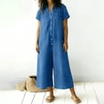 thumbnail image 6 of Women's Loose-Fitting Linen Jumpsuit with Short Sleeves and Solid Color, 6 of 7