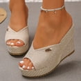 thumbnail image 2 of Rokment Cotton Linen Espadrilles Platform Wedge Sandals for Women 2026 Summer Beach Trendy Casual Peep Toe Extra Chunky Heeled Slip on Slides Backless Dressy Slippers Beige Size 6, 2 of 7