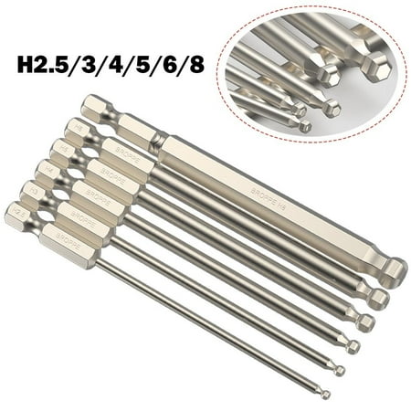 

BAMILL 6pcs Ball End Hex Screwdriver Bits Metric Hex Bit 100mm Long Magnetic Driver Bit