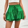 thumbnail image 1 of Ovticza Women's High Waist Ruffle Mini Skirt Built in Shorts A Line Flowy Boho Skirt with Pockets Green M, 1 of 9
