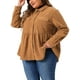 thumbnail image 4 of Camisas de pana de talla grande para mujer Agnes Orinda, blusas con botones y peplum, con bolsillos, 2X marrón, 4 of 5