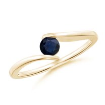 ANGARA Natural Bar-Set Solitaire Round Sapphire Bypass Ring in 14K Yellow Gold for Women (Size-4mm) | September Birthstone, Birthday, Anniversary, Jewelry Gift for Women | Natural Blue Sapphire Ring