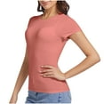 thumbnail image 2 of Kovlvoll Pajama Tops for Women Short Sleeve Crewneck Comfy Undershirts Summer Slim Fitted Basic Tees Sleepwear Top, 2 of 3