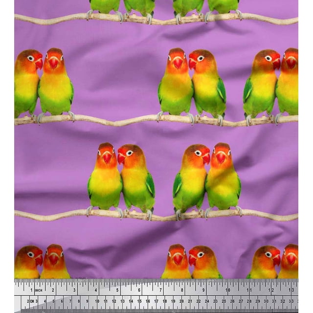 Soimoi Rayon Fabric Branch & Colorful Parrot Bird Print Fabric by The Yard 56 Inch Wide