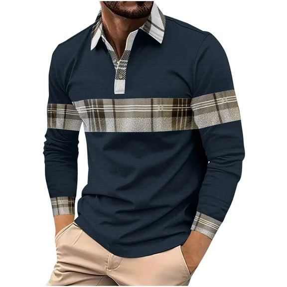 HomeGardon Mens Shirts Turn Down Collar Long Sleeve Shirts for Men Men Casual Basic Printed Long Sleeve Turn Down Collar Buttons T-Shirt Blouse,S-XXXL