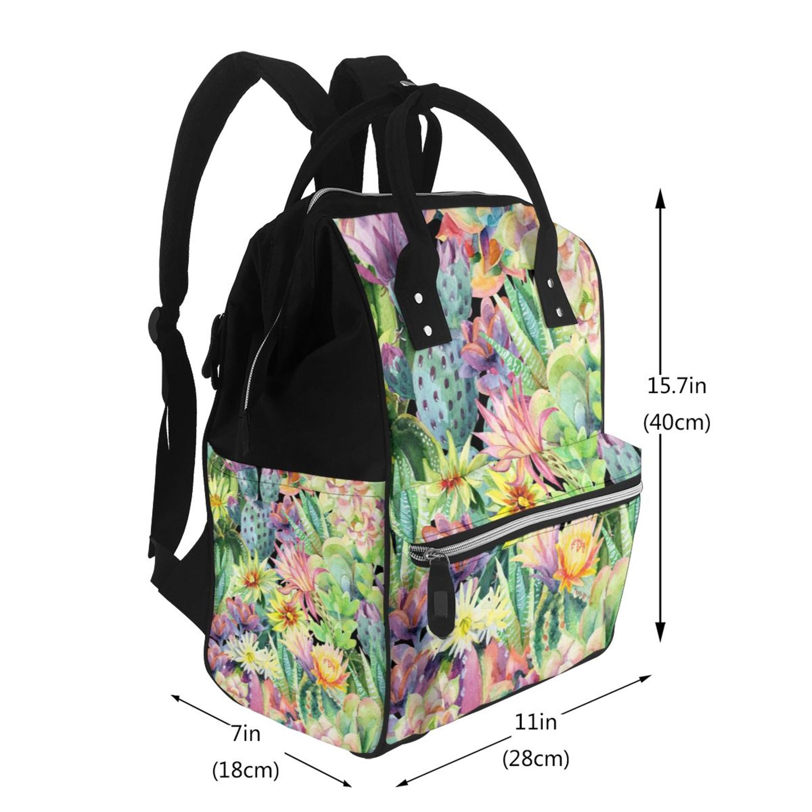 Fuzoiu Watercolor Blooming Cactus Print Diaper Bag Backpack,Baby Essentials Travel Tote,Multi function Waterproof Diaper Bag, Travel Essentials Baby Bag - Unisex