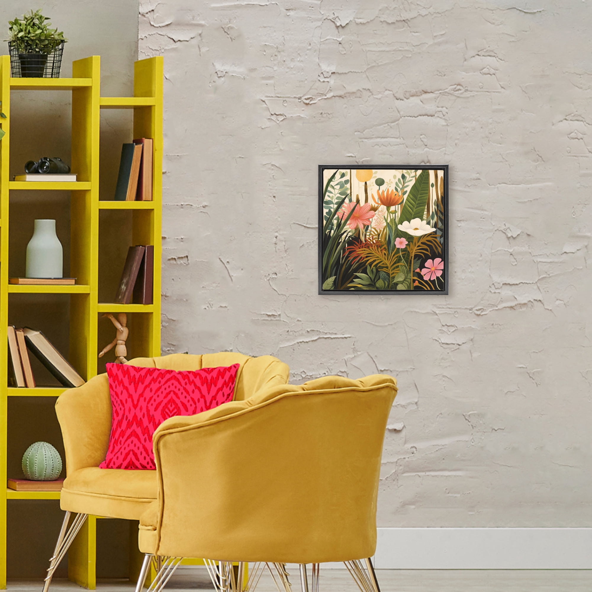 Stupell Industries Botanical Embrace in the Jungle Black Framed Floater Canvas Wall Art, design by Lazar Studio