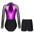 thumbnail image 2 of YONGHS Womens 2 Piece Sparkling Rhinestones Gymnastics Unitard Biketard Leotard with Shorts Set Purple XL, 2 of 7