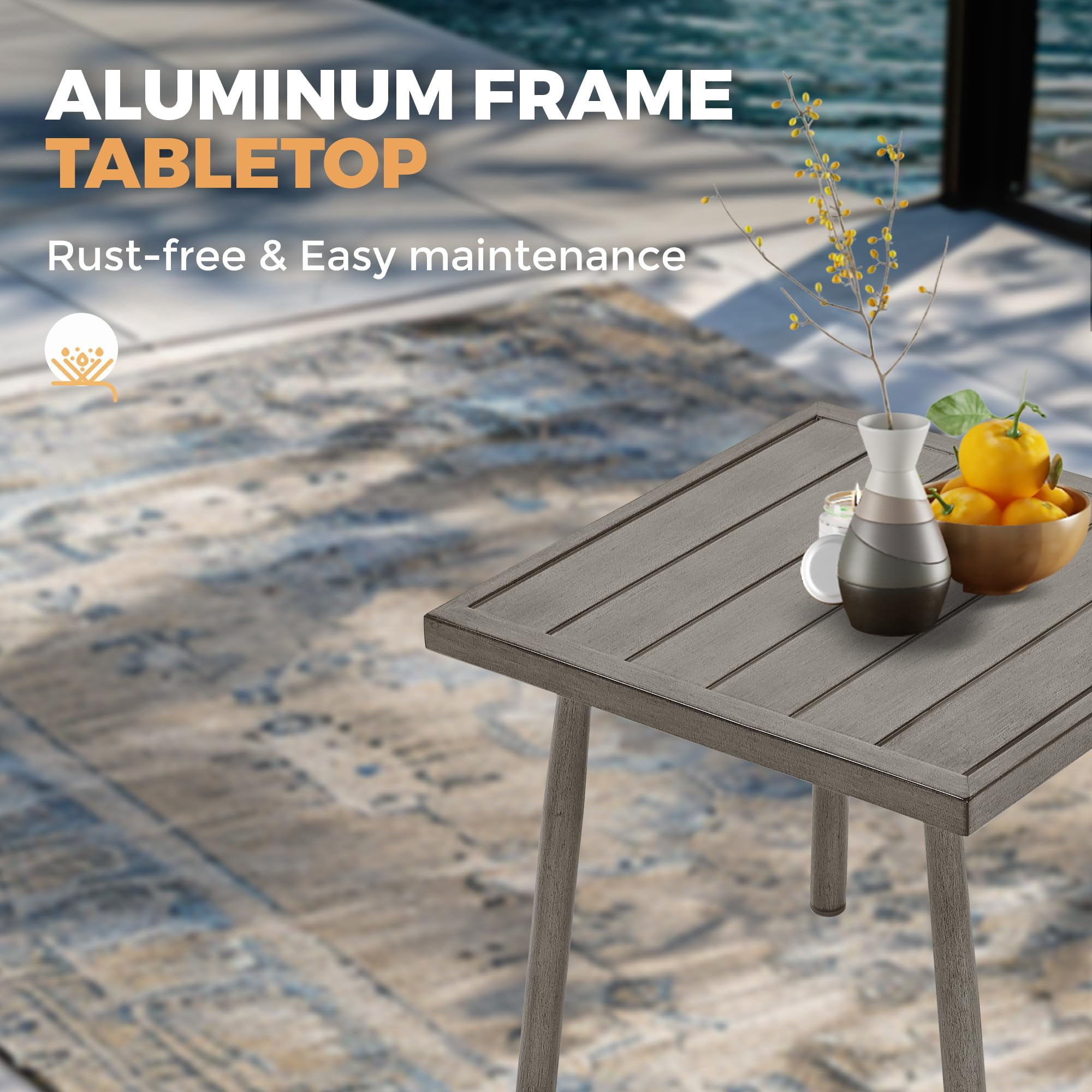 Aluminum Outdoor Side Table Waterproof and Rustproof Square End Table for Patio