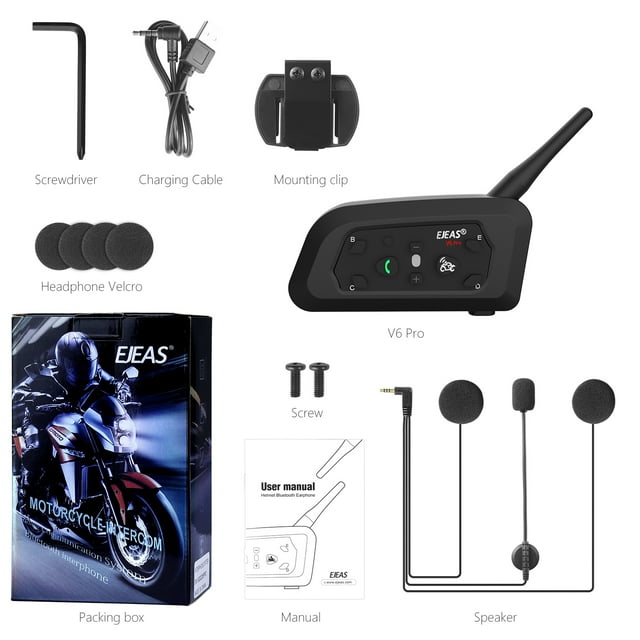 EJEAS V6 Pro Intercomunicador para casco de motocicleta Intercomunicador con auriculares Bluetooth Intercomunicador inalámbrico BT de 800M