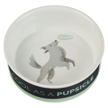 The Fur Side Ceramic Dog Bowl for Food and Water, Dishwasher/Microwave Safe, Non-slip Anti-skid Removable Silicone Base, Pet Supplies for Dogs/Puppies, Cool as a Pupsicle White/Gray Ceramic, Medium