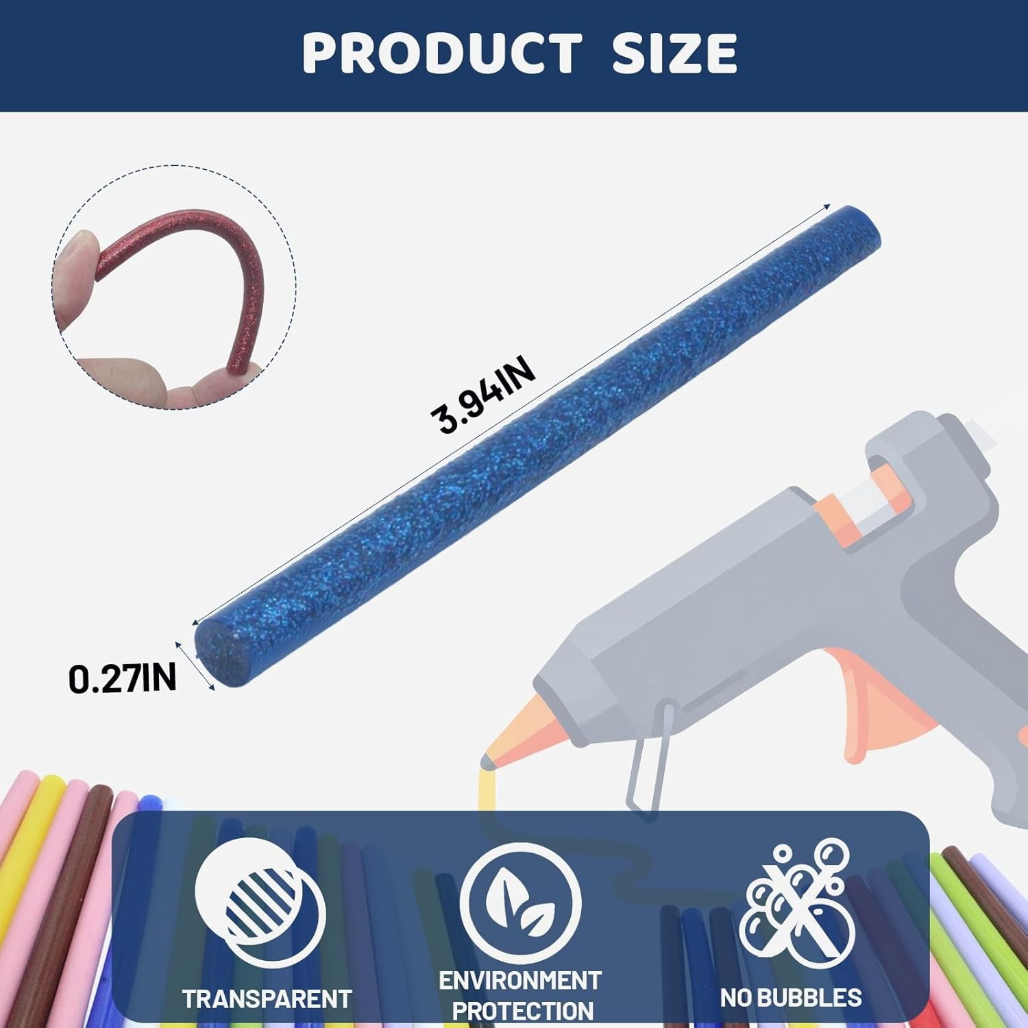 All Temperature Flash Colorful Hot Melt Glue Sticks, 0.27×3.94 Inch 100-Count Clear Strong Bond for High & Low Temp Glue Guns, Crafts DIY, Wood, Fabric, Metal, Plastic, Ceramics