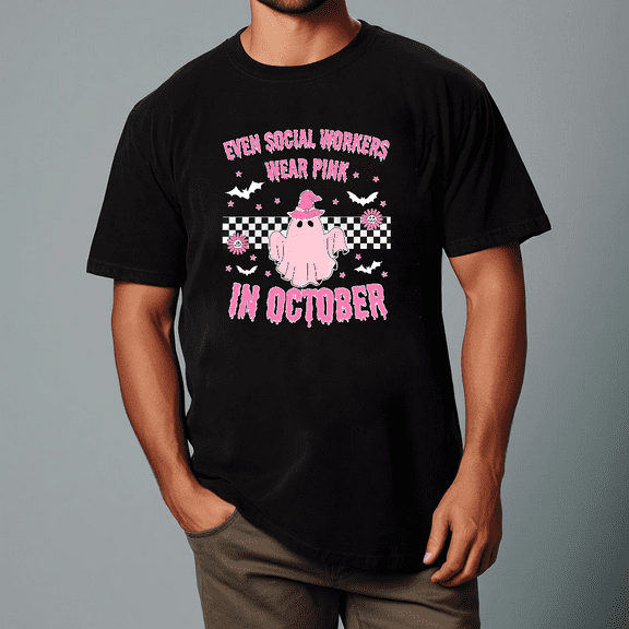 Even Social Workers Wear Pink For October Cancer Awareness Unisex T-shirt, for men & women, up to size 5XL