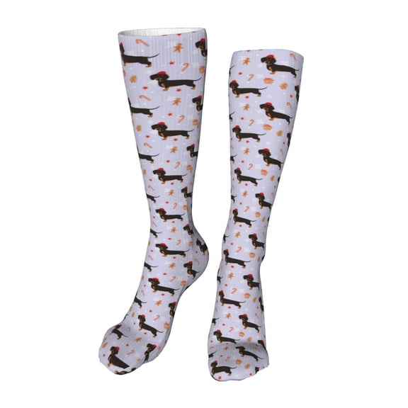 Xecao Dachshund Dog Print Calf Socks Seamless Toe, Knee High Long Socks, Sports Socks Trouser Socks for Women and Men-One Size