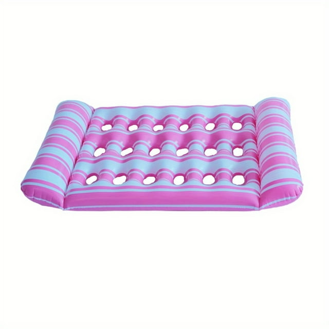 Bamboohart 1pc Inflatable Floating Bed - Portable Foldable Air Mattress for Pool Beach & Lake Durable PVC Material with Ergonomic Design Mixed Colors (Blue/White) - Pool Party & Water