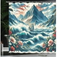 thumbnail image 3 of Ambesonne Nautical Shower Curtain, Seascape Waves Mountains, 69"Wx70"L, Sea Blue and Dark Coral, 3 of 4