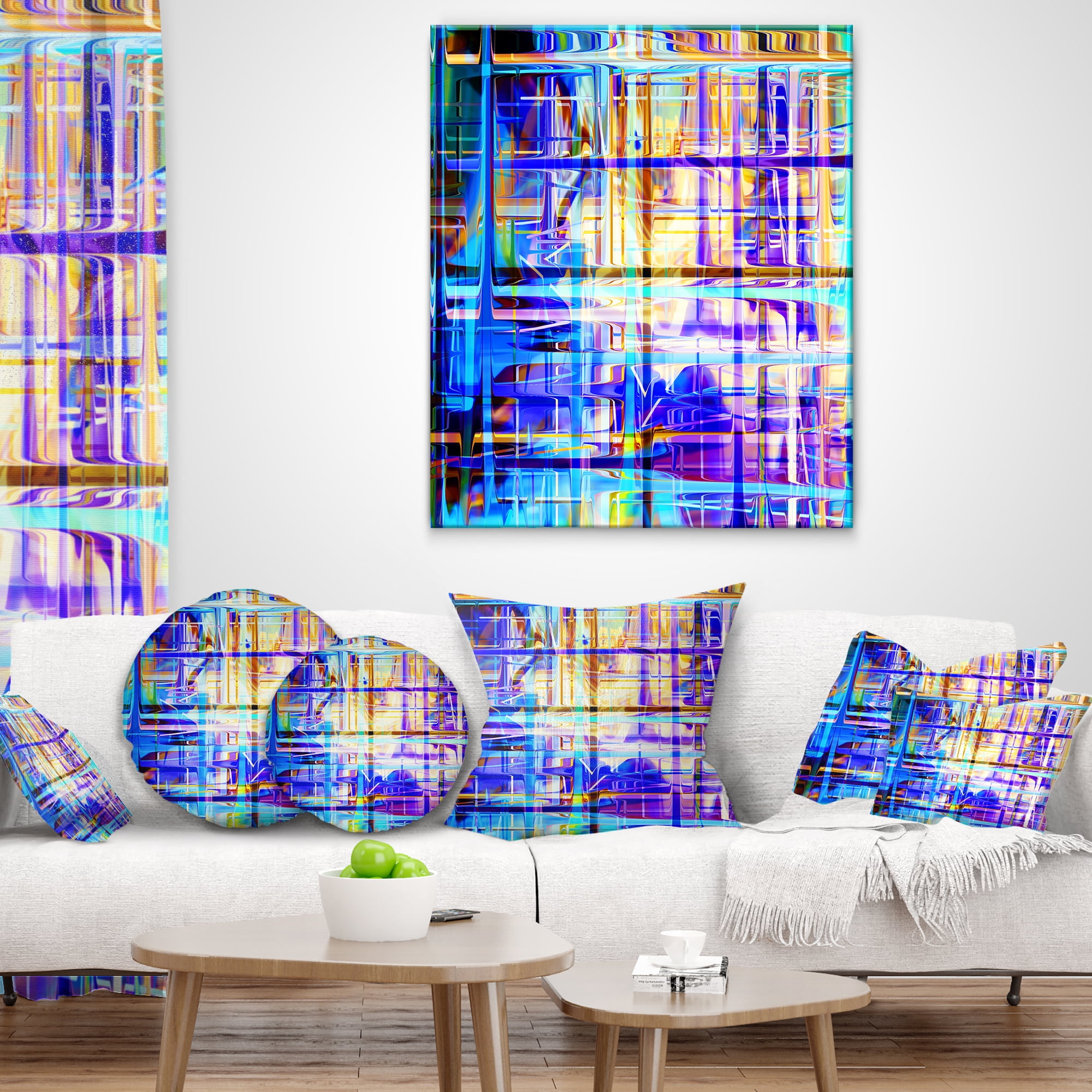 Designart Blue Abstract Grid - Abstract Throw Pillow - 18x18