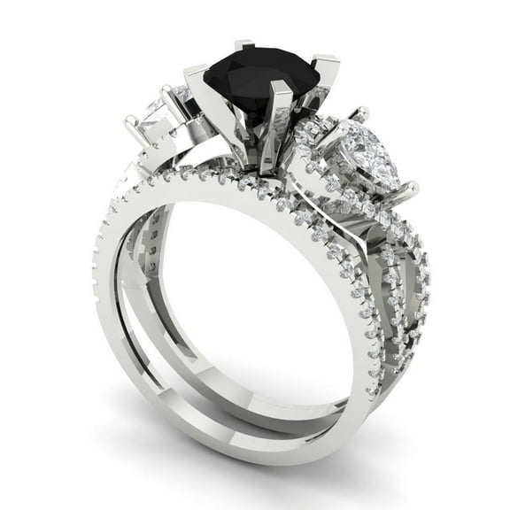 Clara Pucci 18K White Gold 1.925 Natural Onyx Engraveable Engagement Ring   Wedding Band Set