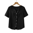 thumbnail image 7 of TGSLY Lace Crochet Trim Placket Tops for Women Notched V Neck Short Sleeve Blouses Loose Fit Dressy Casual Full Button Front Solid Color Tshirts L, 7 of 7