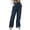 Dark Blue, variant on Women's Wide Leg Cargo Pants, High Rise Button Fly Closure, 3D Side Patch Pockets for City Daily Commute Casual Wears in Summer Black M