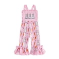 thumbnail image 4 of CUZIBR Girls Baby Jumpsuits Outfits Easter Egg Bunny Embroidery Plaid Ruffles Soft Summer Flared Pants Suspenders Cute Overalls Romper Holiday Outfit Onesies Bell Bottoms Trendy Clothes,Pink,2-3Years, 4 of 4