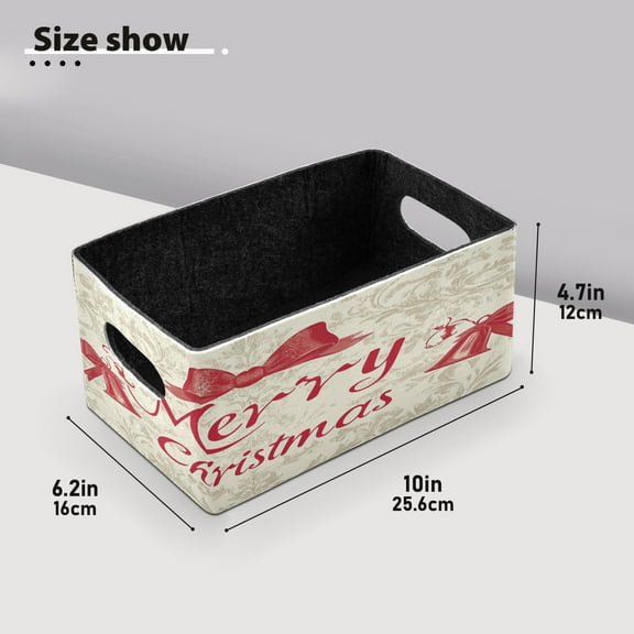 BZSMCE Shelf Baskets Elegant Design Christmas Bowknot Pattern Storage Cube Bins 10.1*6.3*4.7in Set of 2