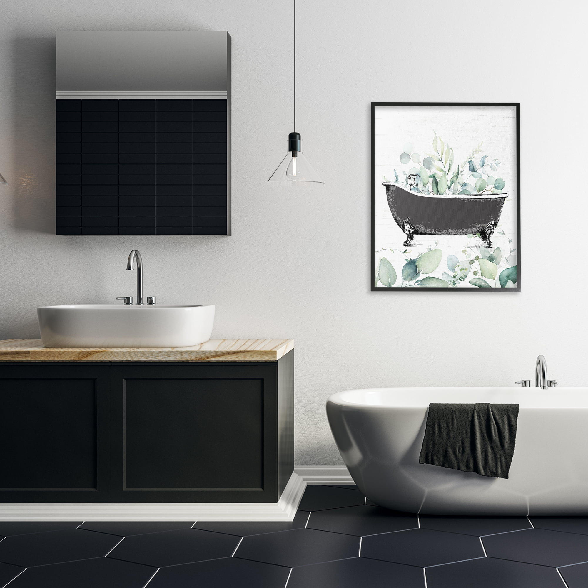 Eucalyptus Leaves Bathtub Black Framed Giclee Art, design by Lettered and Lined
