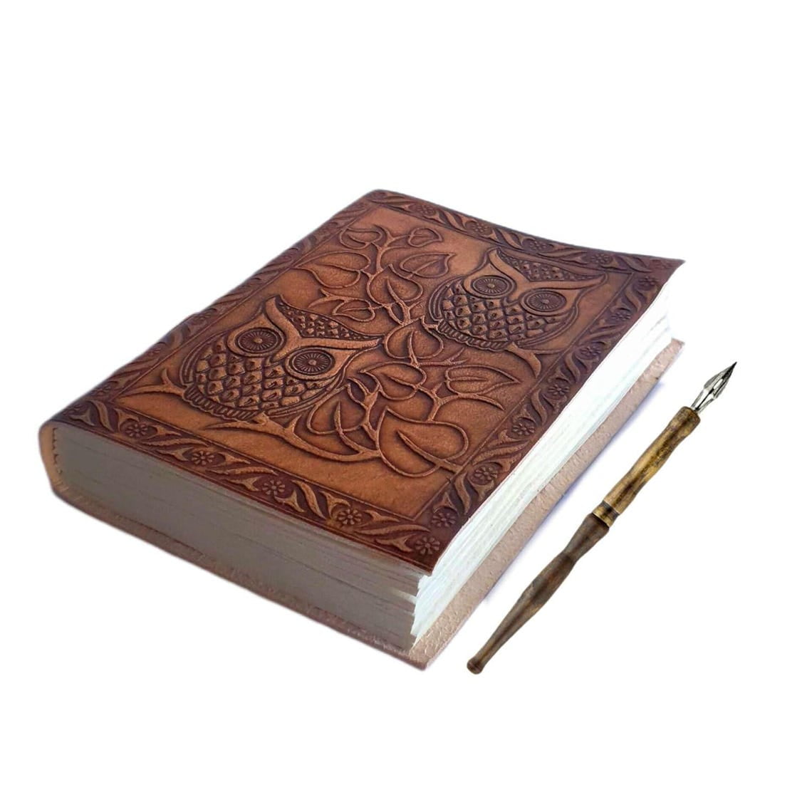 Leather Diary with Embossed Design – Printed Vintage Journal 200 White Unruled Pages Personal Diary & Notebook for Men and Women