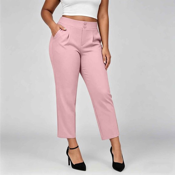 Waterproof Pants Women Plus Size Women's Cropped Dress Pants High Waist Button Closure Pleated Front Straight Leg Work Capris with Pockets L
