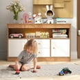thumbnail image 4 of Costway Kids Toy Storage Organizer Wooden Children Bookshelf Storage Chest with Open Shelf Brown, 4 of 10