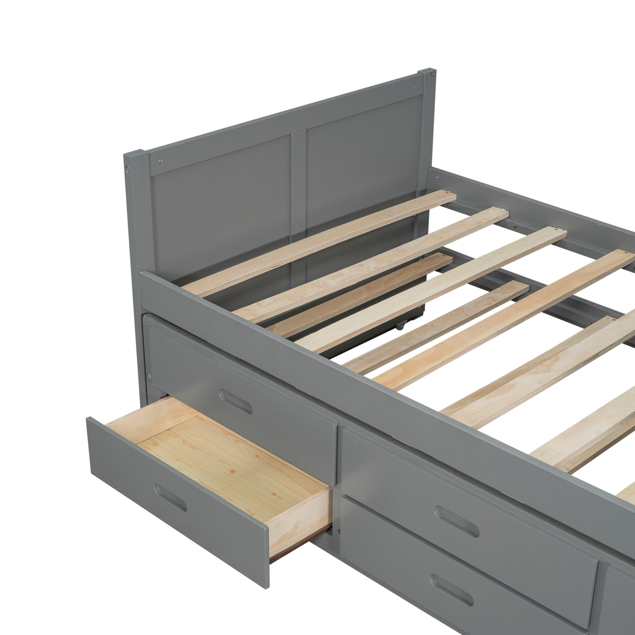 Noble House Twin Size Multifunctional Platform Bed with Trundle, 3 Drawers, Desk and Storage Shelf, Gray