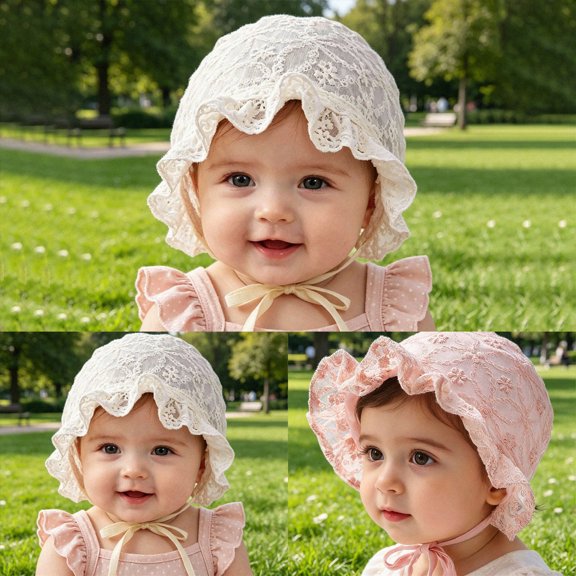 Baby Girl Soft Bonnet Cap Lace Infant Breathable Princess Hat Photography Hat For Kids 0-6 Months