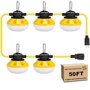 50FT 5 LED Construction String Lights, 50W LED Temporary Lighting,IP65 Weatherproof Super Bright Industrial Grade Work Lights