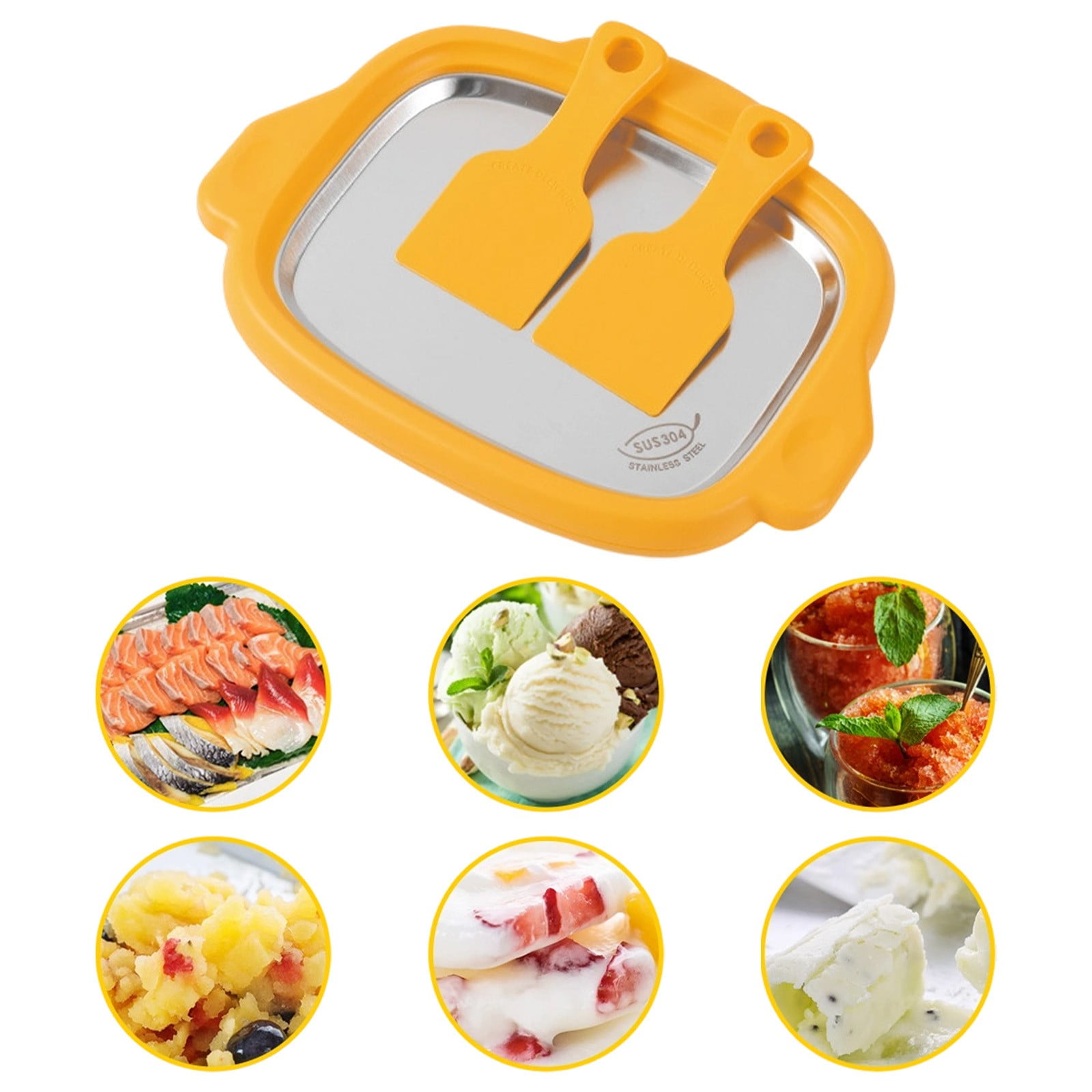 1Pc Rolled Ice Cream Maker,Ice Roll Maker Plate With 2 Spatulas,Instant Cold Plate Rolled Ice Machines For Homemade DIY Smoothies,Frozen Yogurt Rolls Tray,Instant Gelato Pan/Roll,Yellow,9.92x7.67"
