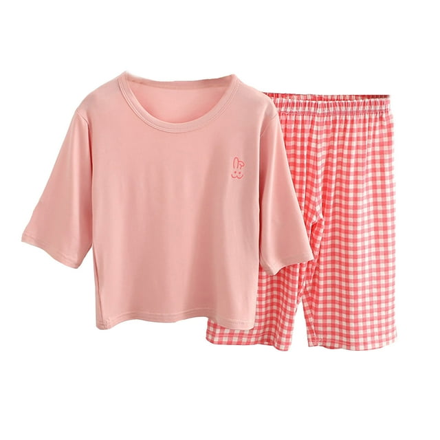 MIASHUI Ensemble de Pyjama Léger à Manches Courtes pour Garçons, Rose, 15-16 Ans